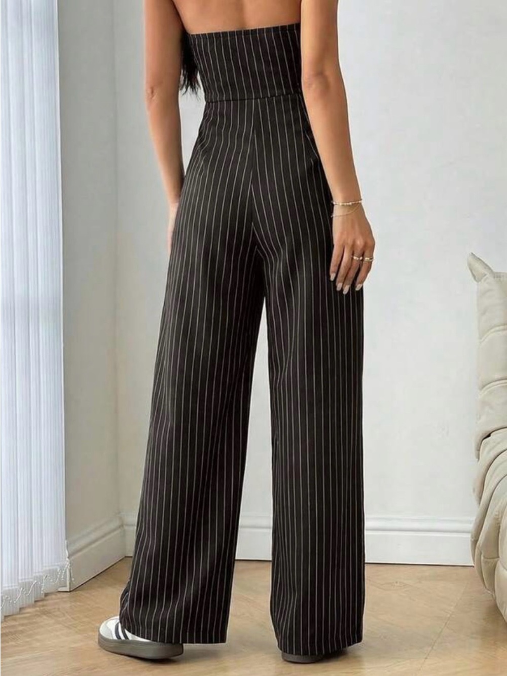Chelsea 28 Striped Wide-Leg Jumpsuit in Black Like New
